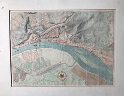 Nova Buda Et Pestinum , Pest-Buda Várostérképe A Városfalak Feltüntetésével , Színezett Térkép 1760. 43*34 Cm  /  Colore - Prenten & Gravure