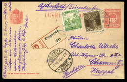 FOGARAS 1918. Ajánlott, Kiegészített Díjjegyes Levlap Németországba Küldve  /  Reg. Uprated Stationery P.card To Germany - Covers & Documents