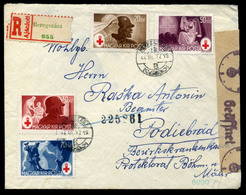 BEREGSZÁSZ 1944. Ajánlott, Cenzúrázott Levél Vöröskereszt Bélyegekkel Pobiebradba Küldve  /  Reg. Cens. Letter Red Cross - Covers & Documents