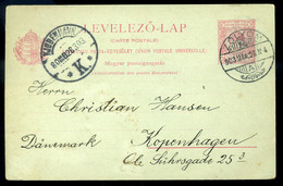 ZÓLYOM 1903. Díjjegyes Levlap Dániába Küldve  /  Stationery P.card To Denmark - Used Stamps