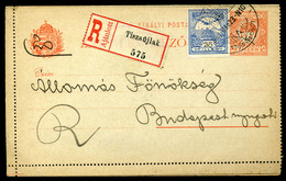 TISZAUJLAK 1911. Ajánlott Zárt Díjjegyes Levlap Budapestre Küldve  /  Reg. Sealed P.card To Budapest - Used Stamps