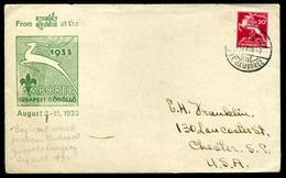 GÖDÖLLŐ 1933. Dekoratív Cserkész Levél, Jamboree Bélyegzéssel Az USA-ba Küldve  /  Decorative Boy Scout Letter Jamboree  - Lettres & Documents