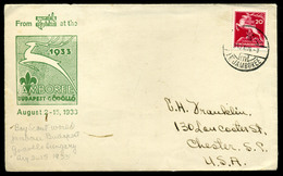 GÖDÖLLŐ 1933. Dekoratív Cserkész Levél, Jamboree Bélyegzéssel Az USA-ba Küldve  /  Decorative Boy Scout Letter Jamboree  - Covers & Documents