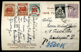 1923. Képeslap Romániából, 3 Címletű Inflációs Portózással  /  Vintage Pic. P.card From Romania 3 Denomination Infla Pos - Covers & Documents