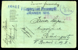 I. VH PRZEMYSL Fliegerpost Levlap Budapestre Küldve 1915.01.15  /  WW I. Airmail Letter To Budapest - Lettres & Documents