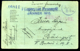 I. VH PRZEMYSL Fliegerpost Levlap Budapestre Küldve 1915.01.15  /  WW I. Airmail Letter To Budapest - Covers & Documents