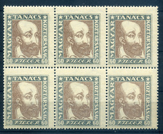 1919 Magyar Tanácsköztársasági Arcképek 60f álló Vízjellel, Hatos Tömb  /  1919 Hun. Soviet Republic Portraits 60f Verti - Used Stamps