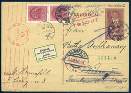 BUDAPEST 1942. Kiegészített , Cenzúrázott Díjjegyes Levlap Bécsből Visszaküldve  /  1942 Uprated Cens. Stationery P.card - Lettres & Documents