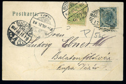 1902. Képeslap Ausztriából Budapestre, Továbbküldve, újrabérmentesítve Balatonfőkajárra  /  Vintage Pic. P.card From Aus - Oblitérés