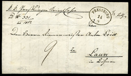 POZSONY 1851. Levél , Tartalommal , 9Kr Portóval Laun-ba Küldve  /  Letter , Cont, 9Kr Postage Due To Laun - ...-1867 Préphilatélie