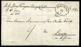 POZSONY 1851. Levél , Tartalommal , 9Kr Portóval Laun-ba Küldve  /  Letter , Cont, 9Kr Postage Due To Laun - ...-1867 Prephilately