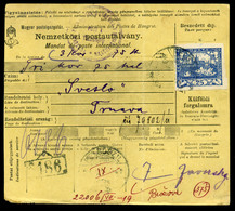 FELSŐSZIL 1919. Nemzetközi Postautalvány Hradzsin Bélyeggel Nagyszombatra Küldve  /  International Postal Money Order Hr - Covers & Documents