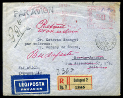 BUDAPEST 1938. Ajánlott Légi Levél, Francotyp Bérmentesítéssel Brazíliába Küldve. Ritka Darab!  /  Reg. Airmail Letter F - Covers & Documents