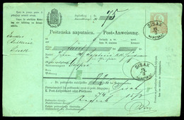 SISAK 1874 Díjjegyes Kétnyelvű Postautalvány Gospicra Küldve  /  Stationery Bilingual  Postal Money Order To Gospic - Oblitérés