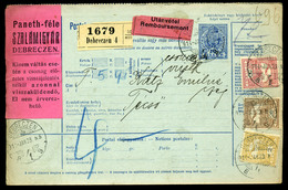 DEBRECEN 1914 Céges, Utánvételes Csomagszállító Técsőre Küldve, Csatolt Vevénnyel /  Corp, COD Parcel P.card To Técső, A - Oblitérés