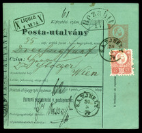 SÁTORALJAÚJHELY 1874. Kiegészített Díjjegyes Posta Utalvány Bécsbe Küldve  /  Uprated Stationery Postal Money Order To V - Gebruikt