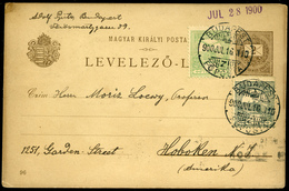 BUDAPEST 1900.07.16. Millenniumi 2Kr Lap , 5f+1f Tarifahelyes Kiegészítéssel Az USA-ba Küldve, Hoboken érk. Bélyegzéssel - Used Stamps