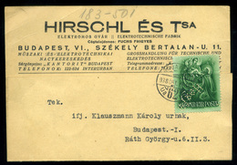 BUDAPEST 1938. Hirschl és Tsa Céges Levlap, Céglyukasztásos Bélyeggel  /  Hirschl And Partner Corp. P.card Corp. Punched - Lettres & Documents