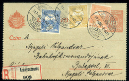 ARANYOSMARÓT 1917. 3 Színnel Kiegészített Ajánlott Zárt Díjjegyes Levlap Budapestre  /  3 Color Uprate Reg. Sealed Stati - Used Stamps