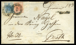 TÖRÖKSZENTMIKLÓS 1854. Ajánlott 9Kr+3Kr -os Levél Pestre Küldve, (hiányos Hátoldal)  /  Reg. 9Kr+3Kr Letter To Pest (inc - Used Stamps