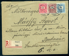 SZEGED 1897. Ajánlott Levél, Előoldali, Dekoratív , Háromszínű Bérmentesítéssel Budavár-ra Küldve  /  Reg. Letter Fronta - Oblitérés