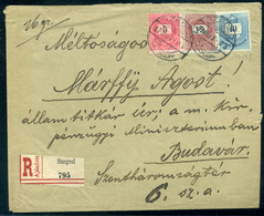 SZEGED 1897. Ajánlott Levél, Előoldali, Dekoratív , Háromszínű Bérmentesítéssel Budavár-ra Küldve  /  Reg. Letter Fronta - Used Stamps