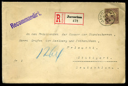 JAVORINA 1904. Ajánlott Levél, Szép Egykörös Bélyegzéssel Stuttgartba Küldve  /  Reg. Letter Nice Single Cycle Pmk To St - Used Stamps