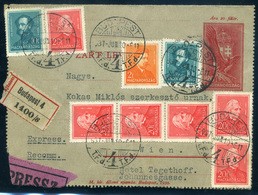 BUDAPEST 1937. Arcképek 9db Bélyeggel Kiegészített Expressz-ajánlott Díjjegyes Lap Bécsbe Küldve - Brieven En Documenten