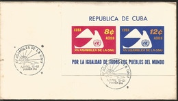 V) 1961 CARIBBEAN, 15TH ANNIVERSARY OF THE UN, BLACK CANCELLATION, SOUVENIR SHEET IMPERFORATE, WITH SLOGAN CANCELLATION, - Lettres & Documents