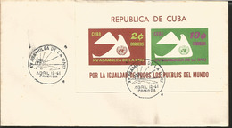 V) 1961 CARIBBEAN, 15TH ANNIVERSARY OF THE UN, BLACK CANCELLATION, SOUVENIR SHEET IMPERFORATE, FDC - Lettres & Documents