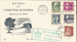 V) 1955 CARIBBEAN, COMMUNICATION WITHDRAWAL, BLUE CANCELATION, OVERPRINT IN BLACK, MULTIPLE STAMPS, FDC - Lettres & Documents