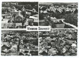 CPSM MULTIVUES EN AVION AU DESSUS DE... VIVONNE, VUES AERIENNES, L'EGLISE, LE PONT, LA GRAND'RUE, VUE GENERALE AERIENNE - Vivonne