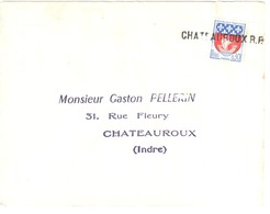 CHATEAUROUX RP Indre Lettre 30c Blason De Paris Yv 1354B Griffe Linéaire - Brieven En Documenten