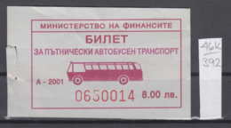 46K392 /  2001 - 8.00 Leva - BUS , Ticket Billet , Bulgaria Bulgarie Bulgarien - Europa