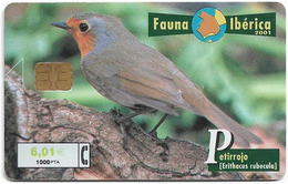 Spain - Telefonica - Fauna Iberica - Petirrojo Bird - B-095 - 07.2001, 101.700ex, Used - Basic Issues