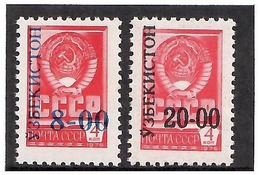 Uzbekistan 1993 .Ovpt 2v: 8(blue), 20(blk)  On USSR 4,4 K. Michel # 15-16 - Ouzbékistan