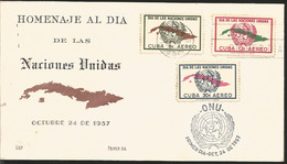 V) 1957 CARIBBEAN, TRIBUTE TO THE UNITED NATIONS DAY, BLACK CANCELATION, OVERPTINT IN BLACK, WITH SLOGAN CANCELLATION, F - Briefe U. Dokumente