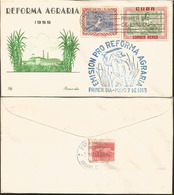 V) 1959 CARIBBEAN, PRO-AGRARIAN REFORM, BLUE CANCELLATION, WITH SLOGAN CANCELLATION, OVERPRINT IN BLACK, FDC - Covers & Documents