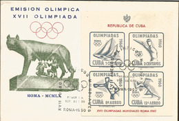 V) 1960 CARIBBEAN, 17TH OLYMPIC GAMES, ROME, BLACK CANCELLATION, SOUVENIR SHEET IMPERFORATE, WITH SLOGAN CANCELLATION, F - Covers & Documents