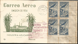 V) 1954 CARIBBEAN, SUGAR INDUSTRY, WITH SOLAGAN CANCELATION, RED CANCELATION, OVER PRINT IN BLACK, ALBARO REINOSO, FDC - Lettres & Documents