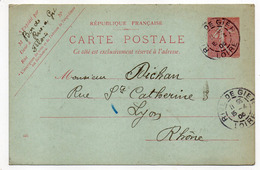 Entier Postal Semeuse Lignée ---n° 129 CP ( 425 ) -- RIVE DE GIER--42   Pour Lyon-69--cachets - Standaardpostkaarten En TSC (Voor 1995)