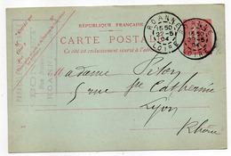 Entier Postal Semeuse Lignée --1904--n° 129 CP ( 408 ) -- ROANNE- 42   Pour Lyon-69--cachets - Cartes Postales Types Et TSC (avant 1995)