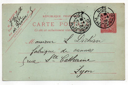 Entier Postal Semeuse Lignée --1905---n° 129 CP ( 444 ) -- NICE  Place Grimaldi-06   Pour Lyon-69--cachets - Standard Postcards & Stamped On Demand (before 1995)