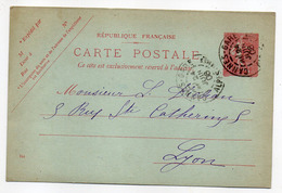 Entier Postal Semeuse Lignée --1908---n° 129 CP ( 544 ) -- CANNES-Gare -06   Pour Lyon-69--cachets - Standaardpostkaarten En TSC (Voor 1995)