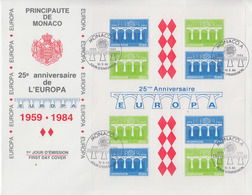 Enveloppe  FDC  Grand  Format  1er  Jour   MONACO   Bloc   Feuillet   EUROPA   1984 - 1984