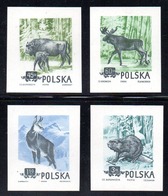 POLAND 1954 SLANIA RARE BEAVER & ANIMALS COLOUR PROOF COMPLETE SET OF 4 SINGLES Bison Beaver Deer Moose Antelope Goat - Proeven & Herdruk