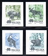 POLAND 1954 SLANIA RARE BEAVER & ANIMALS COLOUR PROOF COMPLETE SET OF 4 SINGLES Bison Beaver Deer Moose Antelope Goat - Probe- Und Nachdrucke