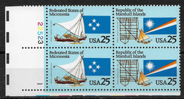 US 1990, Micronesia & Marshall Islands, 25c, Sc # 2507a, Plate Block VF MNH**OG - Numero Di Lastre