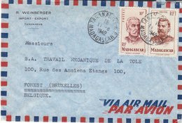 France - Madagascar - Lettre De 1949 - Oblit Tananarive - Exp Vers Forest - Brieven En Documenten