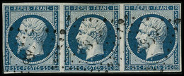 Oblit. N°10 25c Bleu, Bande De 3 - TB - 1852 Louis-Napoléon